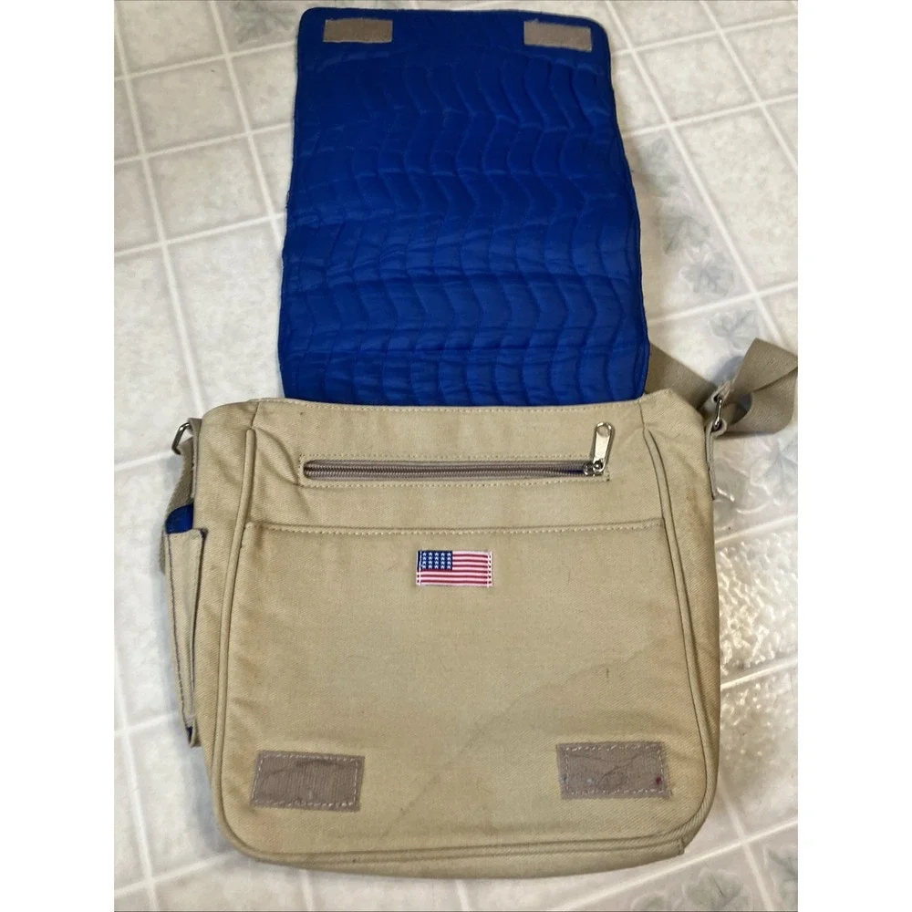 Vintage Y2k Tan Canvas Messenger Bag Cargo Utility Hobo Shoulder Purse BUM Cargo
